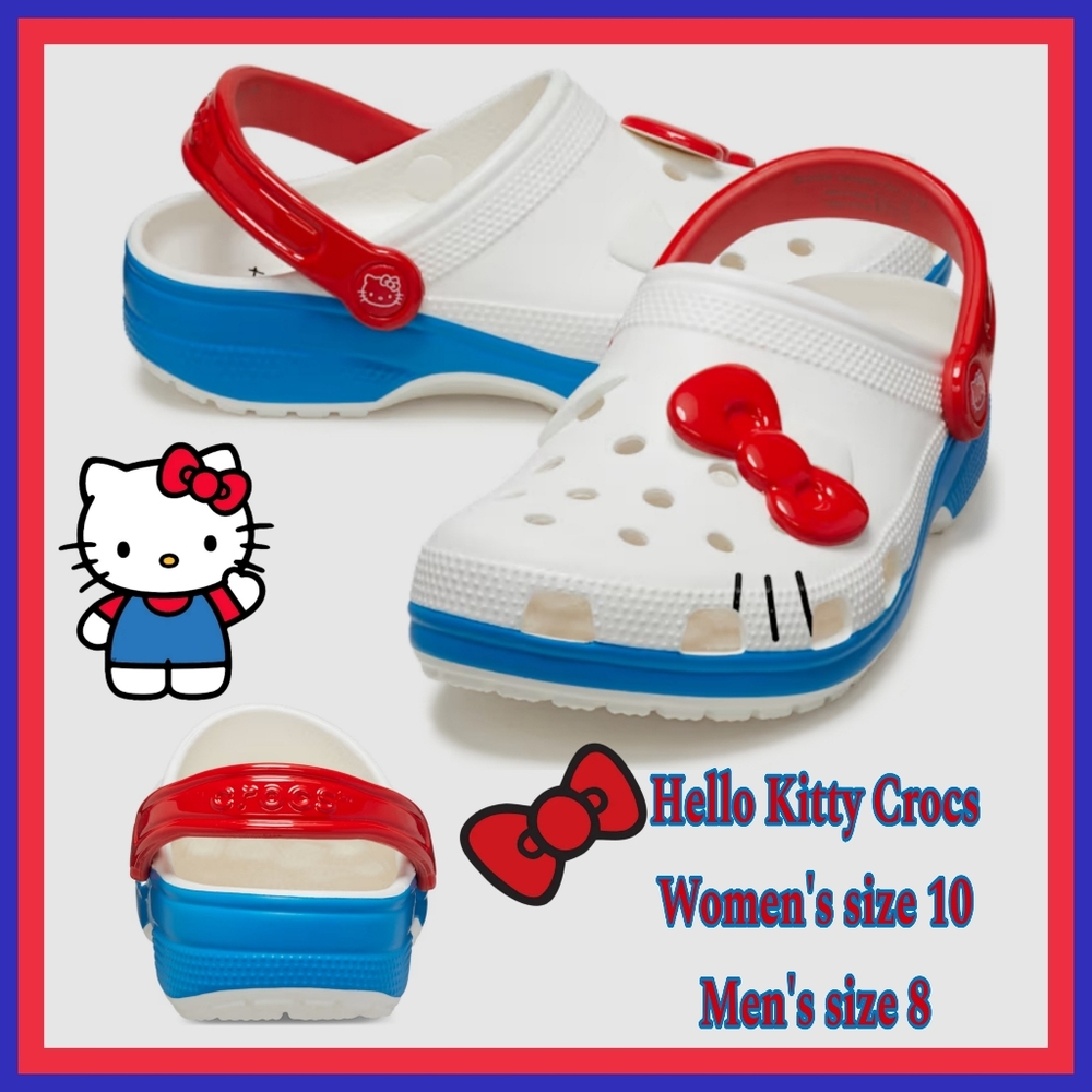 NWT HELLO KITTY CLASSIC CLOG CROCS WOMEN'S SZ 10/ MEN'S SIZE 8